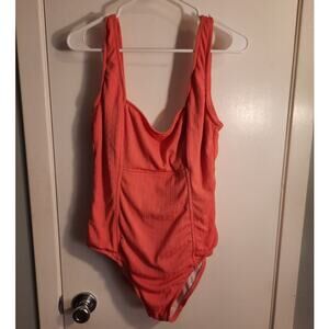 Catalina Papaya Textured One Piece Swimsuit Large Modest Scoop Back Coastal